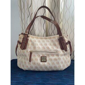 Dooney and Bourke Large tan Canvas leather trim monogram tote bag purse Y2K